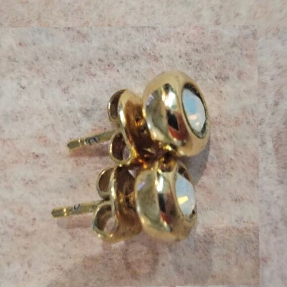 #Touchstone White Opal Post Stud Earrings, 0.25 Diam, Gold Plate #NWOT - Picture 2 of 2